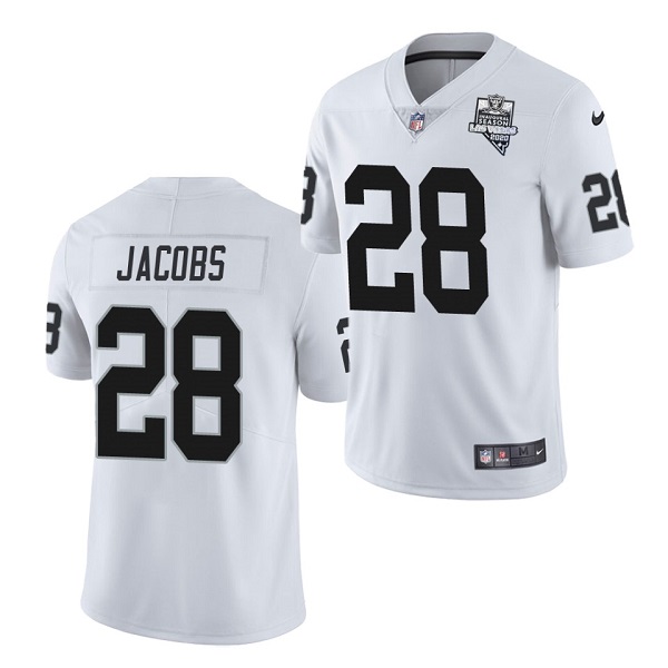 Men's Las Vegas Raiders #28 Josh Jacobs White NFL 2020 Inaugural Season Vapor Limited Stitched Jersey Men's Las Vegas Raiders #28 Josh Jacobs White NFL 2020 Inaugural Season Vapor Limited Stitched Jersey